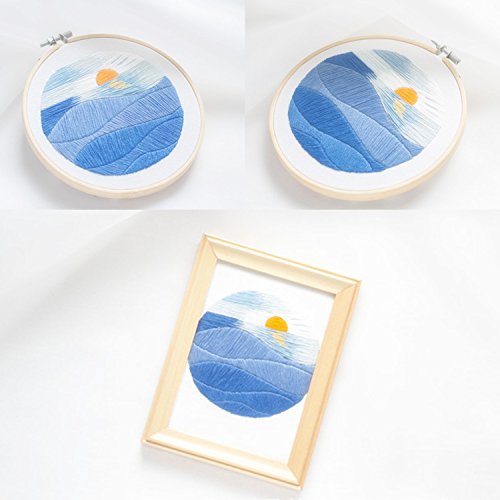 Unime Embroidery Starter Kit with Pattern Full Range Embroidery Kit with Embroidery Cloth, Embroidery Hoop, Color Threads, Needles (Sunset) - Thumbnail 4