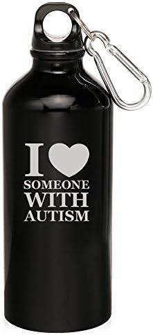 Black Heart I Love Someone With Autism 20Oz Aluminum Sports Water Bottle Canteen Clip I Love Someone With Autism