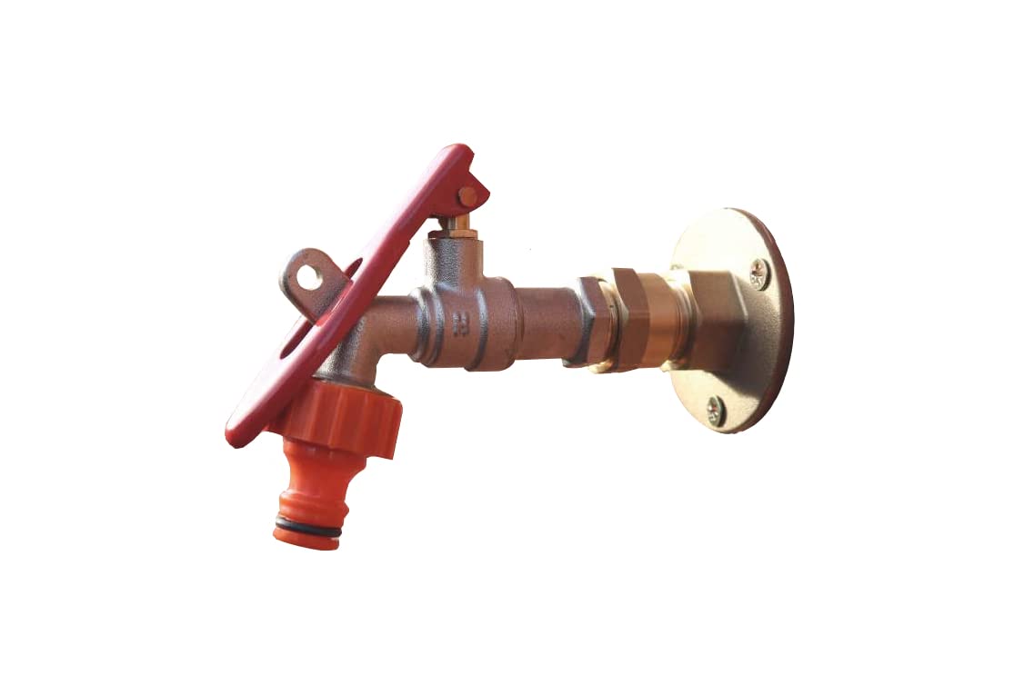 Outside 1/2'' Garden Tap with Through The Wall Flange Bracket Set for 15mm Copper Or 15mm Plastic Pipe (Lock by Padlock Tap) — image 1