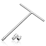 Neiko 01135A 3/8" Drive T Handle Wrench, Chromium Vanadium Steel | Long Reach | Includes 1/4" and 1/2" Adaptors