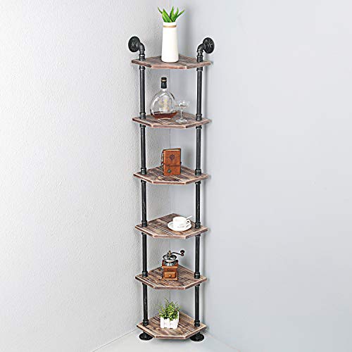 Weven 6-Tier Industrial Pipe Corner Shelves Modern/Rustic Book Shelves with Real Wood,Corner Bookshelf Display Stand,Metal Standing Home Decor Shelf Units - Thumbnail 3