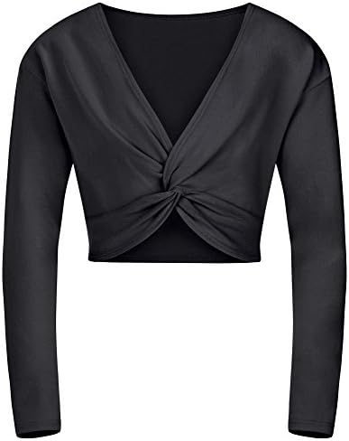 tanzmuster girls´ long-sleeved ballet crop top 'Mia' - made of soft and durable cotton blend - with twist front detailing - in pink, black, white, light blue, purple, lavender and hot pink.