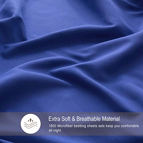 VEEYOO Queen Size Sheet Set - Super Soft 1800 Thread Count Premium Bed Sheet Sets - 16-Inch Deep Pockets, Hypoallergenic Brushed Microfiber, Wrinkle & Fade Resistant Sheet - 4 Pieces, Imperial Blue