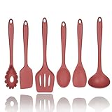 5+1 Piece Silicone Spatula Set in Red with Bonus Pasta Spoon by Polar Pantry - Spatula, Spoonula, Turner, Scraper and Ladle