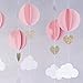Hot Air Balloon 3D Paper Garland Baby Room Nursery Decor, Baby Shower (5 Individual Strands, 3 Ft Long Per Strand) - Pink, White & Gold Glitter
