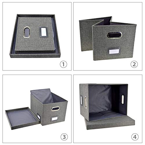 File Storage Organizer Box, 2 Pcs Collapsible Linen Office Filling Boxes for Letters Legal Files and Hanging File Folders