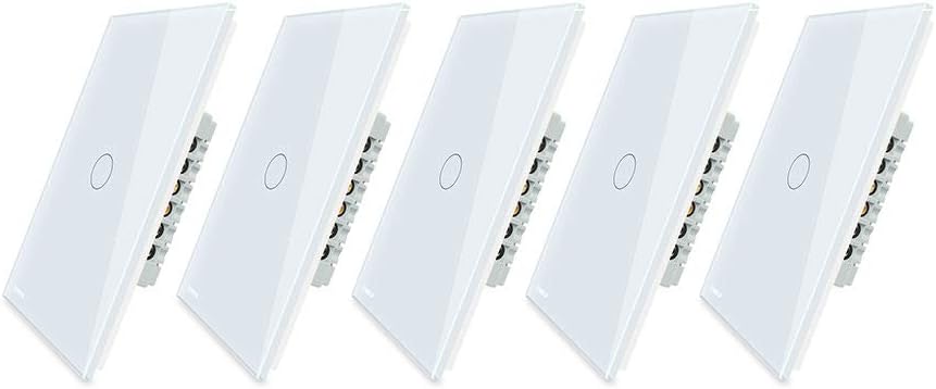 LIVOLO Light Switch((No Neutral)), Tempered Glass Panel Touch Light Switch with Indicator Light, Modern Wall Touch Switch, 1 Gang 1 Way, White, Single Pole Switches, 5 Pack, C501-11-5P - - 