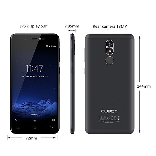 CUBOT R9 3G Smartphone Libre/Teléfono Móviles /Android 7.0 /MTK6580A 1.3GHz Quad Core /5.0'' IPS /HD Screen 1280 * 720p/2GB RAM + 16GB ROM/Double Caméra 13.0MP + 5.0MP/Batterie 2600mAh,Smartphone Libre(Negro)
