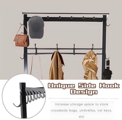 Hcosmy Shoe Rack, Shoes Bench Seat, Multifunctional shoe rack and coat rack, Industrial Coat Rack Stand with Bench, Free Standing Coat Tree, Entryway Storage Shelf, for Living Room,Hallway