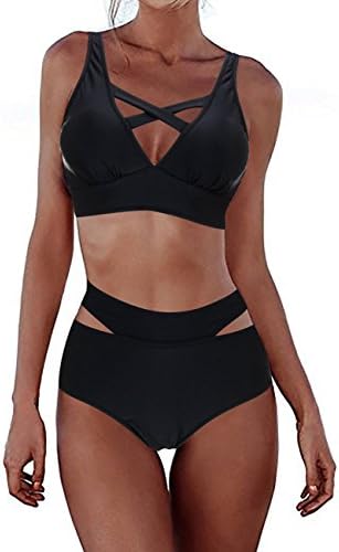 PARTY LADY Womens V Neck Push-up Bikini Set Halter Swimsuit Bathing Suit 2 Piece Size M Black