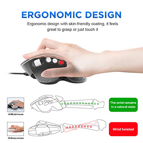 INPHIC Ratón Gaming con Cable, Desplazamiento Lateral y diseño ergonómico Vertical, Ratones para Juegos de computadora USB óptico programable, 1200-4800 dpi Ajustable, retroiluminación 7 RGB, Negro