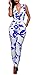 Mr.Seven Beaumode Womens Sleeveless Deep V-Neck Floral Printed Long Pants Jumpsuits Rompers (XL, Blue)