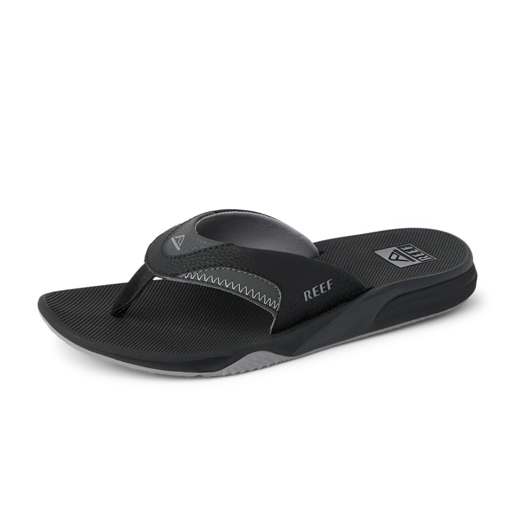 Photo 1 of REEF Cushion Fanning Mens Flip Flop, Arch Support, Durable Outsole, Water Friendly, Black, 12