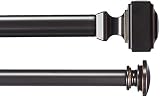 AmazonBasics 1" Double Curtain Rod with Square Finials - 72" to 144", Dark Bronze