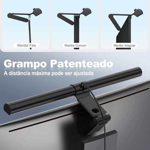 Luminária LED para Monitor com 3 Modos de Cor, Brilho Ajustável e Alimentação USB, Barra de Luz para Tela com Proteção Ocular, Sem Reflexo, Temperatura de Cor Regulável para Home Office