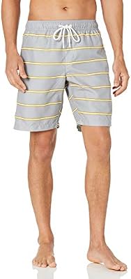 Shorts da Bagno da 23cm con Fodera Interna in Rete, Tasche, Chiusura con Coulisse Uomo, Grigio Righe, M