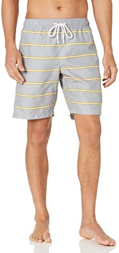 Shorts da Bagno da 23cm con Fodera Interna in Rete, Tasche, Chiusura con Coulisse Uomo, Grigio Righe, M