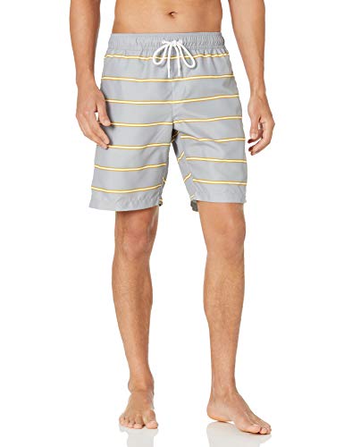 Amazon Essentials Herren 23cm Badehose mit Netzfutter, Taschen und Kordelzugverschluss, Grau Streifen, S