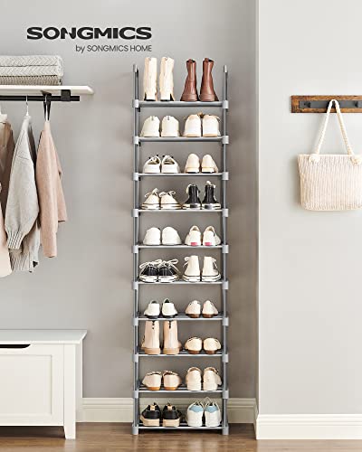 SONGMICS Zapatero de Metal de 10 Niveles, diseño Personalizable, Ahorro de Espacio y Estante versátil, para Sala de Estar, Dormitorio, 17.7 x 11.8 x 68.5 Pulgadas, Gris MLSA025G02