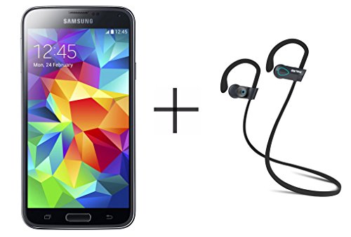 Samsung Galaxy S5 G900a 16GB Unlocked GSM Smartphone, Black + SHARKK Flex 2o Wireless Bluetooth WaterProof Headphones with Mic (Value...