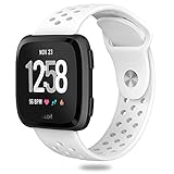 Hagibis Compatible Fitbit Versa Bands Sport Silicone Replacement Breathable Strap Bands New Fitbit Versa Smart Fitness Watch (White)