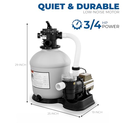 XtremepowerUS 16" Sand Filter Pump for Above Ground Swimming Pool, 3/4 HP 3,100 GPH Pool Pump with 24-Hour Timer, 6-Way Multi-Port Valve, Up to 15,000 Gallons