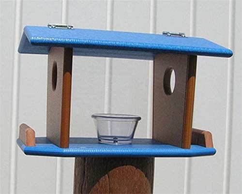 DutchCrafters Amish Post Mount Bluebird Mealworm Feeder with Removable Sides American Made (Main Image - Blue & Bright Cedar)