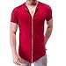 ONTTNO Mens Short Sleeve Hipster Hip Hop Basic Curved Hem Red Zipper T Shirt