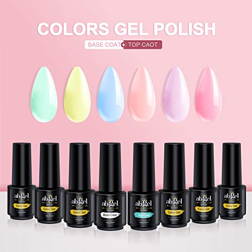 ab gel Home Nail Gel Polish Kit-6 Colors with Base and Top Coat, Fluorescent Series Colors Set