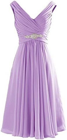 CaliaDress Women V Neck Ruffles Bridesmaid Dress Formal Prom Gowns Short C194LF Lavender US18W
