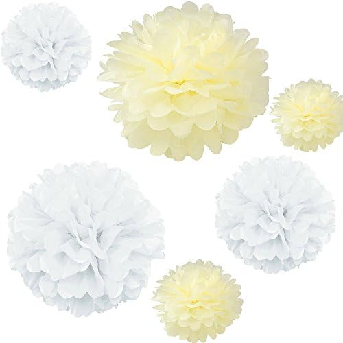 Joinwin® 12PCS Mixed Sizes White Ivory Tissue Paper Flower Pom Poms Pompoms Wedding Birthday Party Nursery Decoration