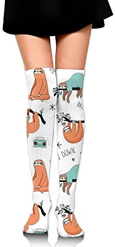 TRUSTINEEgyl Woman Pattern With Cute Hand Drawn Sloths On Branches Laziness Mood Quotes Fun Simplicity Knee Leg Warmer Crochet