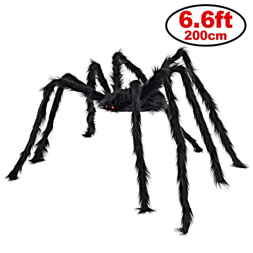 TissueDeep Giant Spider for Halloween Decorations Large Black Hairy Spider with Red Eyes Indoor Outdoor Decor Halloween Decor (6.6ft)