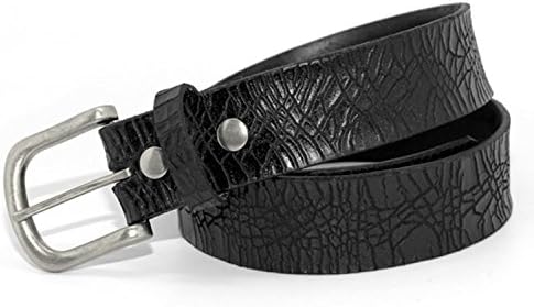AFM-14-BLK - Men's Casual Cracked Embossed Design on Full grain Leather Belt (36(fits 34" waist))