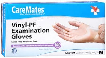 CareMates Vinyl Medical Exam Gloves, Latex Free Rubber, Powder Free, Extra Strong, 4 Mil Thick, Certified for Home Infusion, First Aid, Food Safe, Cleaning Gloves, Medium, 100-Pack