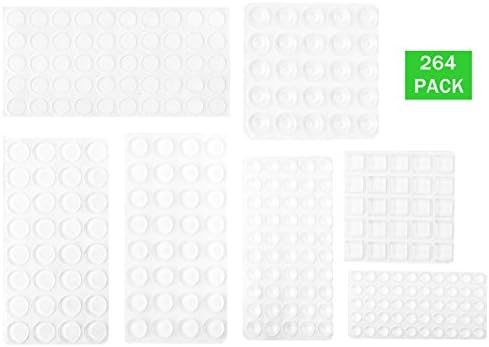 Bstean 264 Pieces Clear Rubber Feet Bumper Pads Adhesive for Cabinet Door Drawer Self Stick Transparent Bumpers Noise Dampening, 7 Sizes