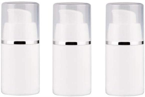 3 Pcs 15ML 0.5OZ White Airless Pump Press Bottle with Silver Coil Transparent Lid Empty Refillable Portable Buckle PP Container Cream Emulsion Essence Serum Vial Makeup Holder Pot Jar Pot