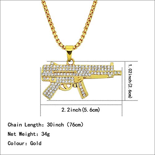 Personalized Alloy Gun Pendant Necklaces | Iced Out Rhinestone Long Chain | Silver Gold Necklace | Women Men Hip Hop Jewelry