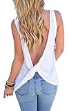 ECOWISH Womens Sexy Backless Stretchy Open Back Top Knotted Back Sport Shirt US S White