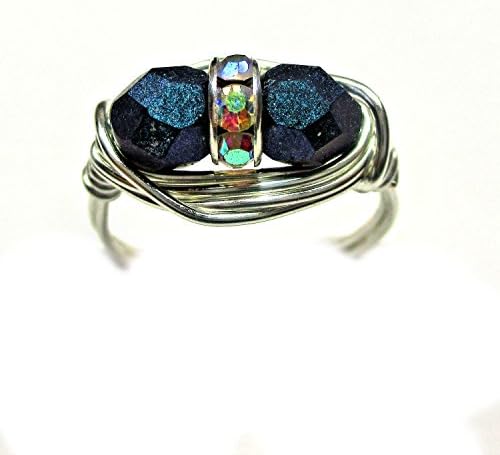Indigo Orchid Art Glass Duet- Silver Wire Ring Size 4-12-Crafted in USA