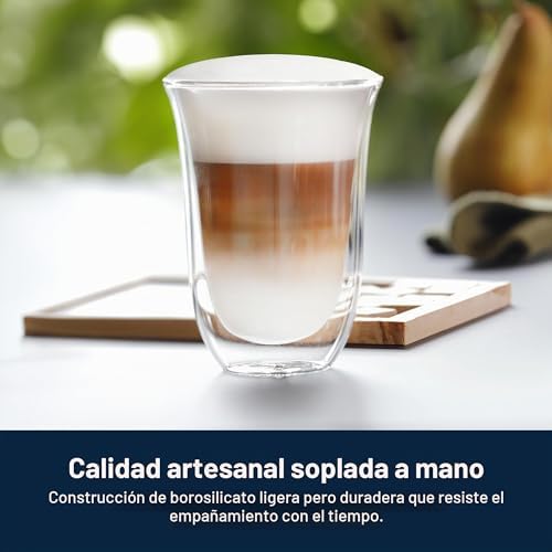 Juego de 2 vasos premium para café latte macchiato, apto para lavavajillas, pared doble vidrio templado, transparente, 330 ml