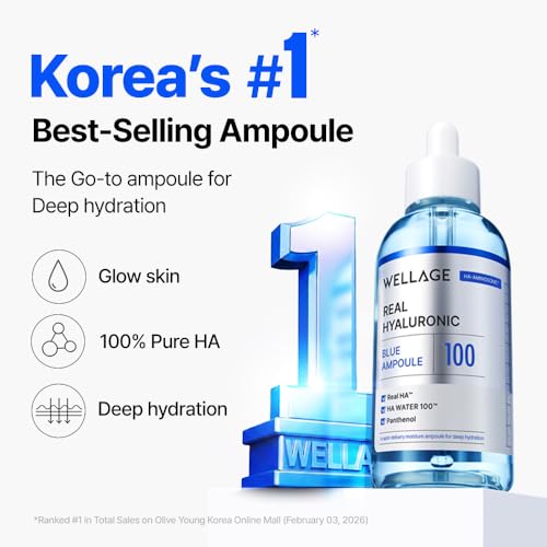 WELLAGE Real Hyaluronic Blue Ampoule 100 ([2nd Gen]2.54 Fl Oz)