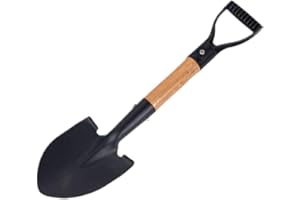 Garden Shovels for Digging - Round Point Shovel with D-Handle, Steel and Wood Construction for Gardening, Beach and Snow Use 