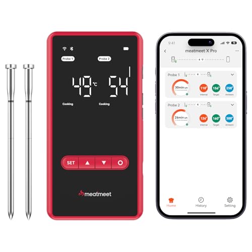 Meatmeet X Pro Smartes Fleischthermometer mit Bluetooth & WLAN, 2 Sonden 6 Sensoren, Einteiliges Edelstahldesign, IP69 Wasserdicht, 582°C Hitzebeständigkeit, Grill Ofen Küche Heißluftfritteuse thumbnail 1