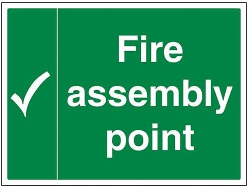 V Safety Fire Assembly Point With Tick Sign - 400mm x 300mm - 1mm Rigid Plastic, Green