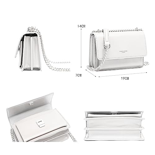 David Jones - Small Shoulder Bag for Women - PU Leather Hand Bag with Flap - Messenger Crossbody Bag Clutch Evening Clutch Bag Elegant Shopping Travel - White