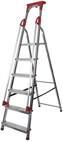 6 Tread Aluminium Safety Platform Step Ladder With Handrail & Tool Tray
