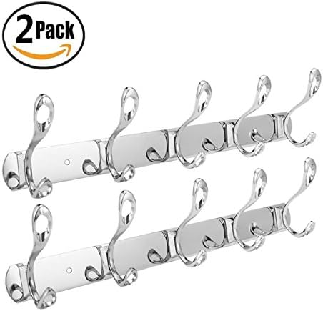 Efaithtek Wall Mount Hook Hanger Hook Rail Chrome Plated Steel Coat Robe Clothes Towel Rack (2Pack 10 hooks)
