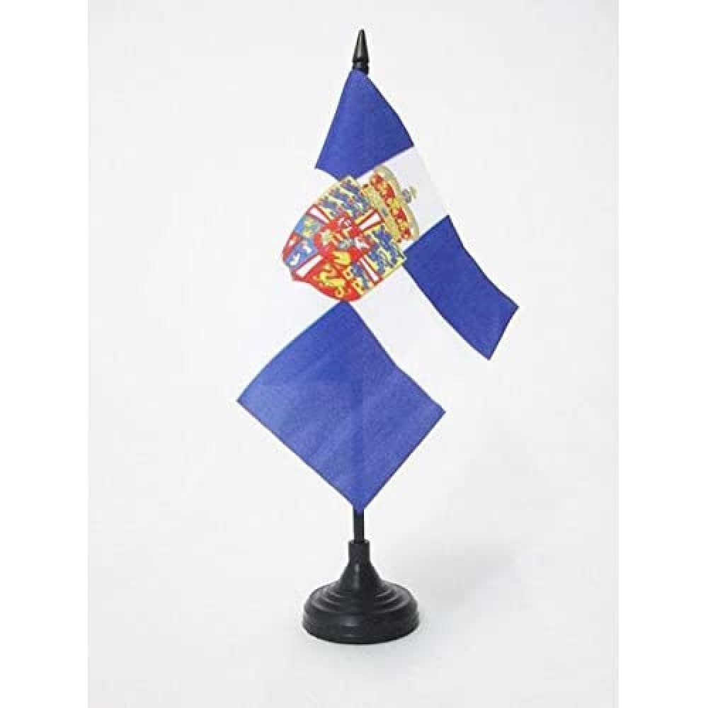 AZ FLAG Royal Standard of Greece 1936-1967 Table Flag 5'' x 5'' - Greek kingdom Office Decoration 100% Polyester 15 x 15 cm - Mini Desk Flag with Pole and Black Plastic Base