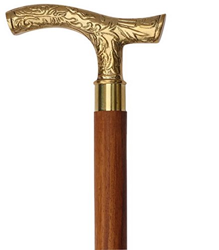 Christmas Gifts Ideas - StarZebra Wooden Walking Stick Cane with Classic Vintage Carved Brass Handle